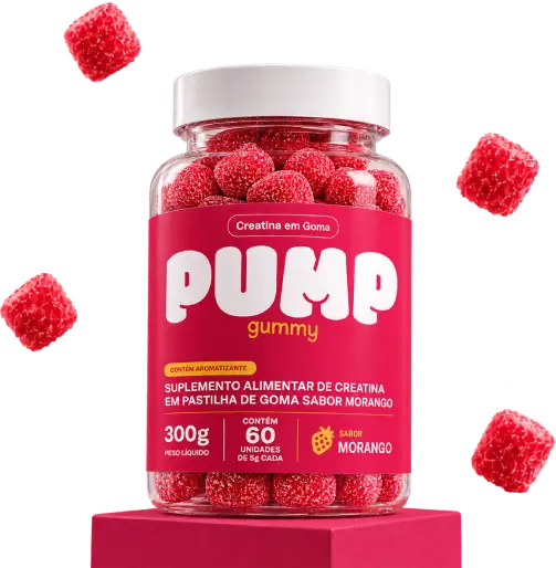 Pote de Creatina em Goma Vegana Pump Gummy sabor morango, 60 gomas